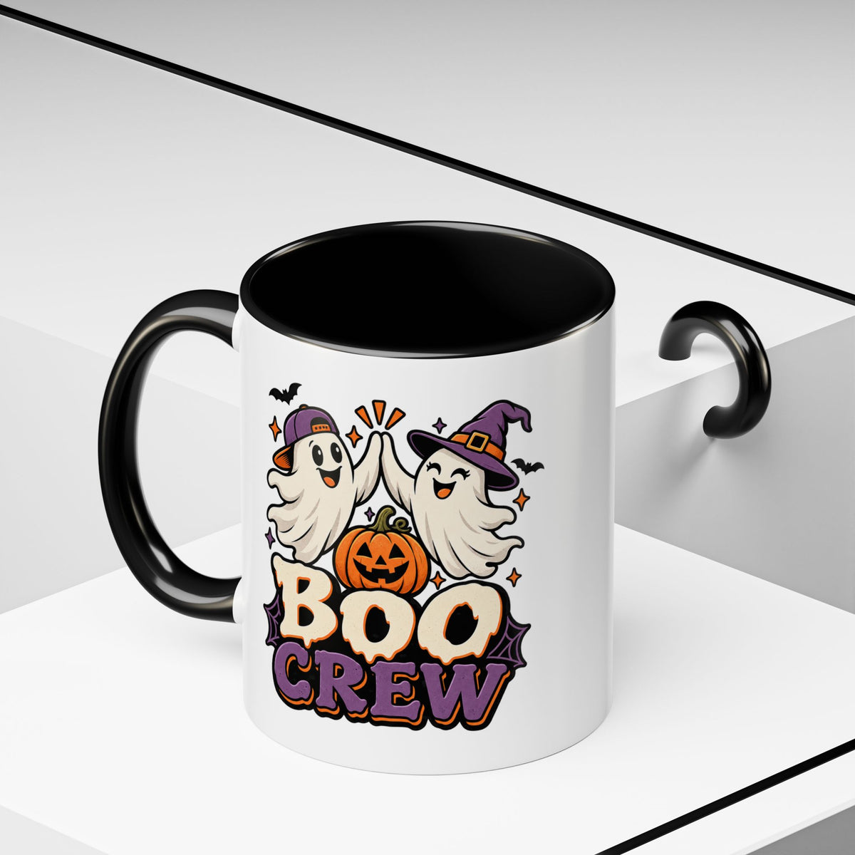 Boo Crew Halloween Accent Coffee Mug — Cute Ghosts & Jack-O'-Lantern Design (11/15 oz)