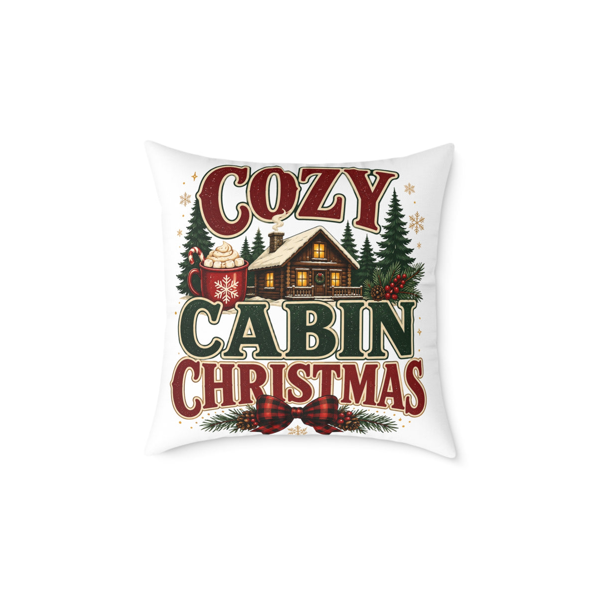 Cozy Cabin Christmas Pillow — Rustic Holiday Lodge Throw Pillow