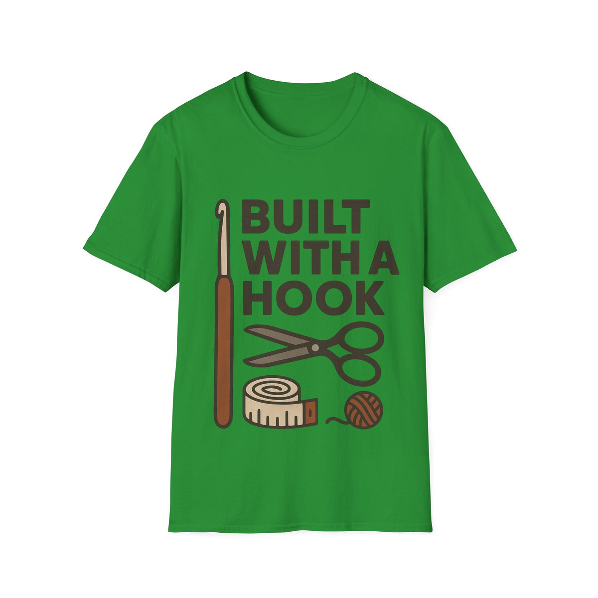 "Built With A Hook" Funny Crochet Graphic Tee - Minimalist Yarn Maker Crafting White T-Shirt - Trending Now - September 2026