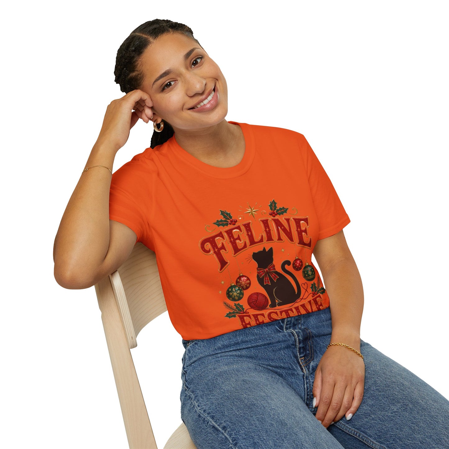 Feline Festive T-Shirt — Cute Black Cat Christmas Holiday Tee