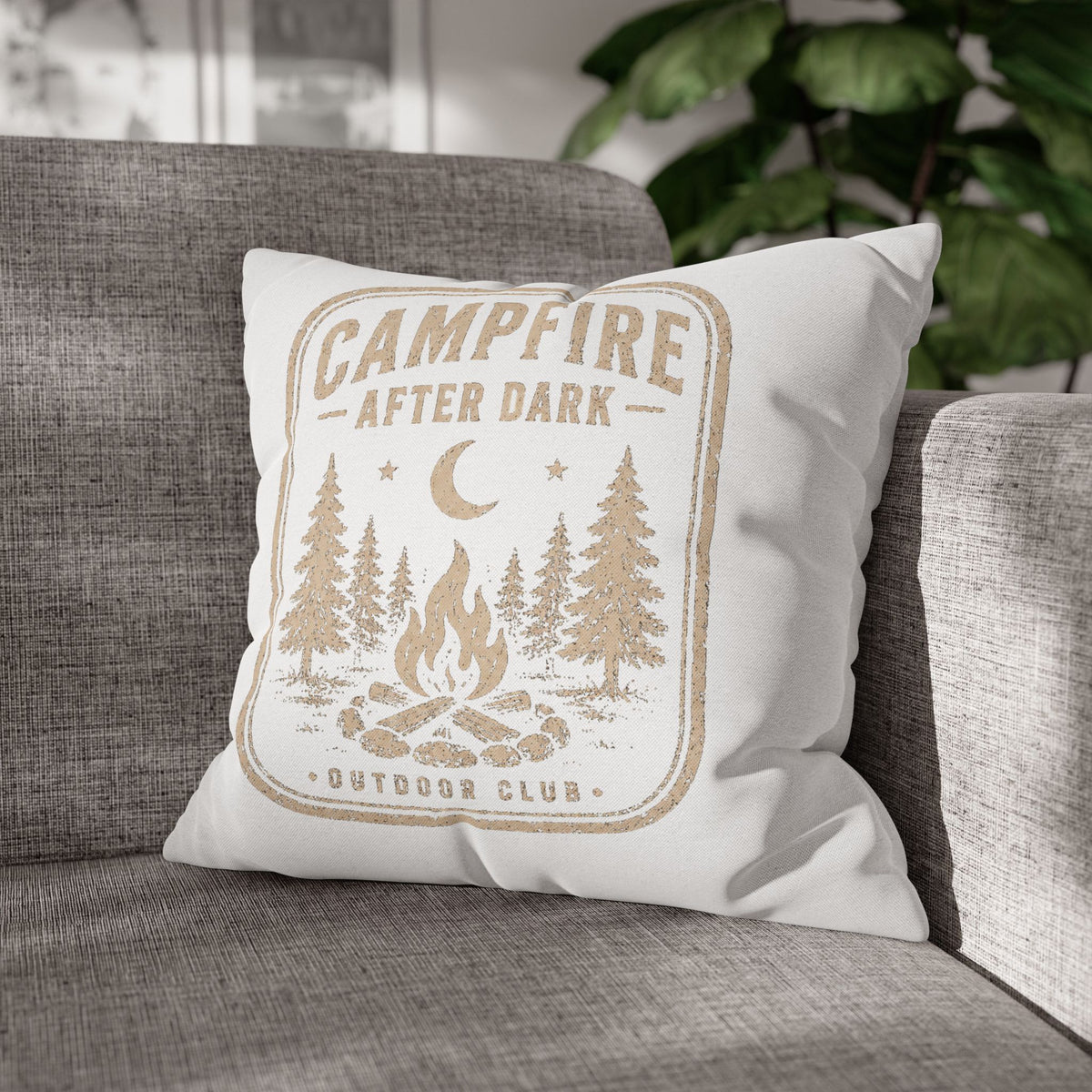 Campfire After Dark Square Pillowcase Milo Bailey Dog Dad Mom– Rustic Outdoor Camping Throw Pillow Cover