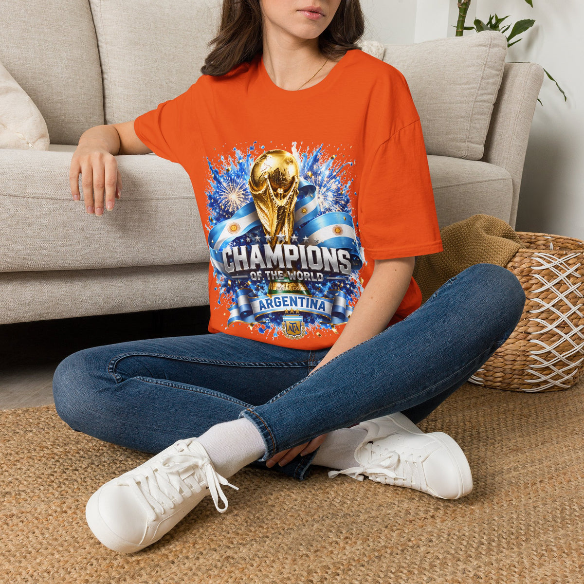 Argentina World Cup Champions T-Shirt — Gold Trophy Celebration Tee