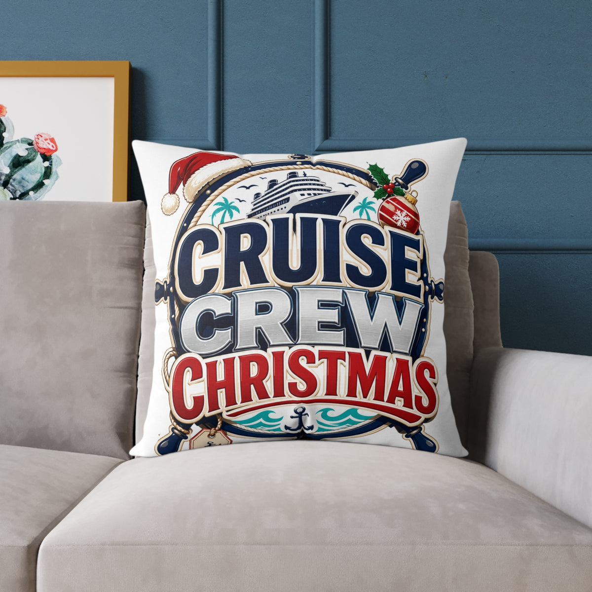 Modern Day Christmas Cruise Crew Christmas Square Poly Canvas Pillow