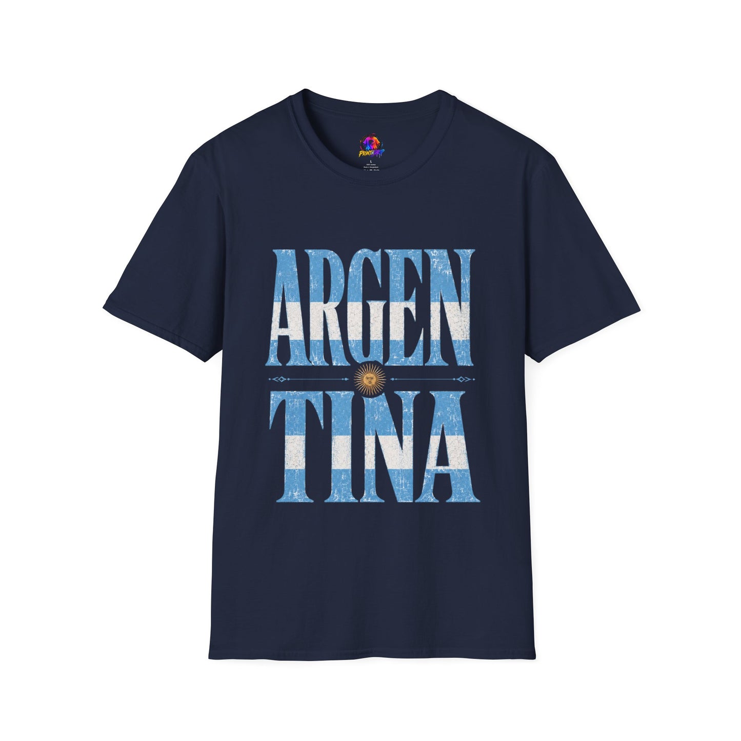 Argentina Flag Graphic T‑Shirt — Vintage Blue Distressed Typography