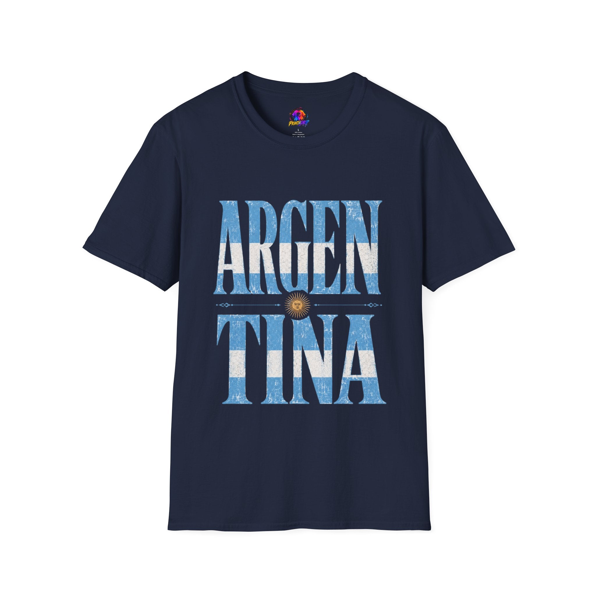 Argentina Flag Graphic T‑Shirt — Vintage Blue Distressed Typography