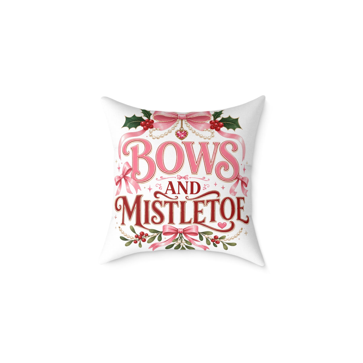 Christmas Bows And Mistletoe Square Poly Canvas Pillow