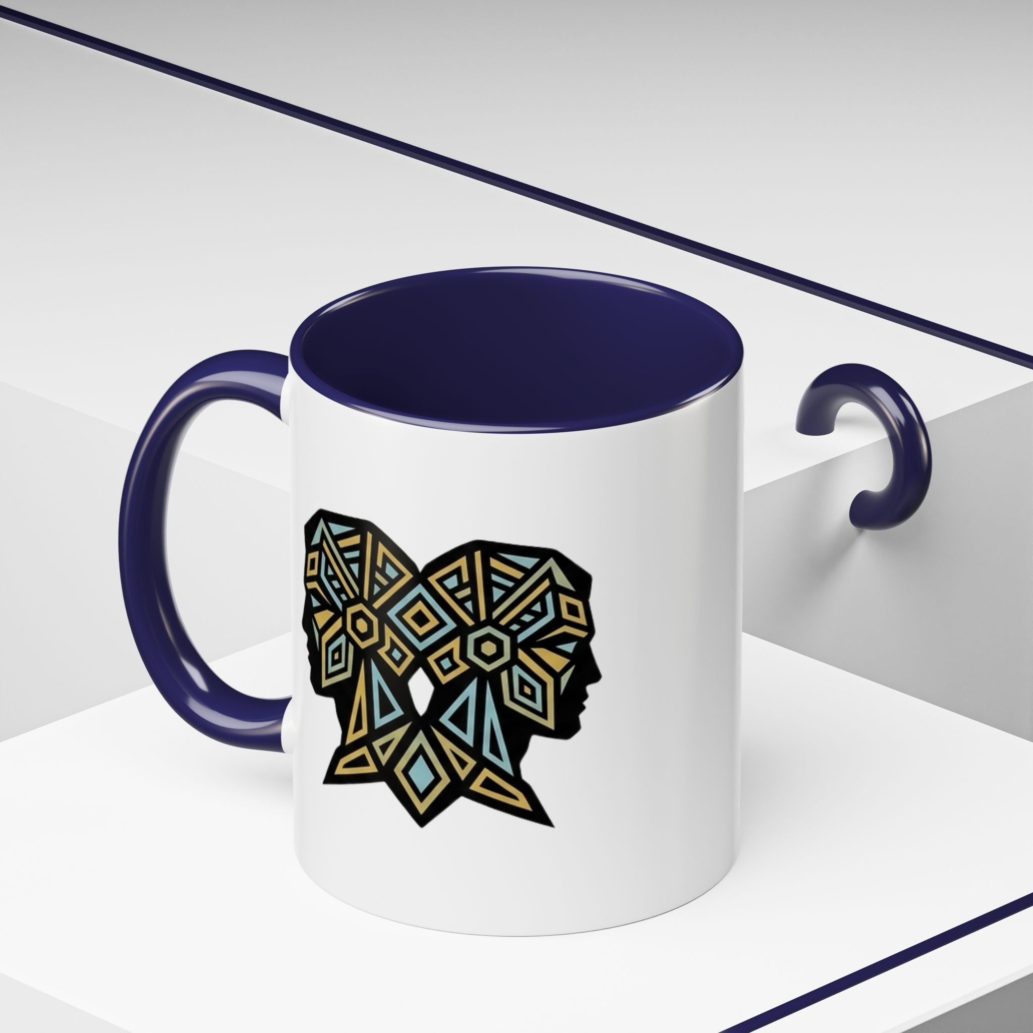 Geometric Elephant Accent Coffee Mug — Tribal Mosaic Design