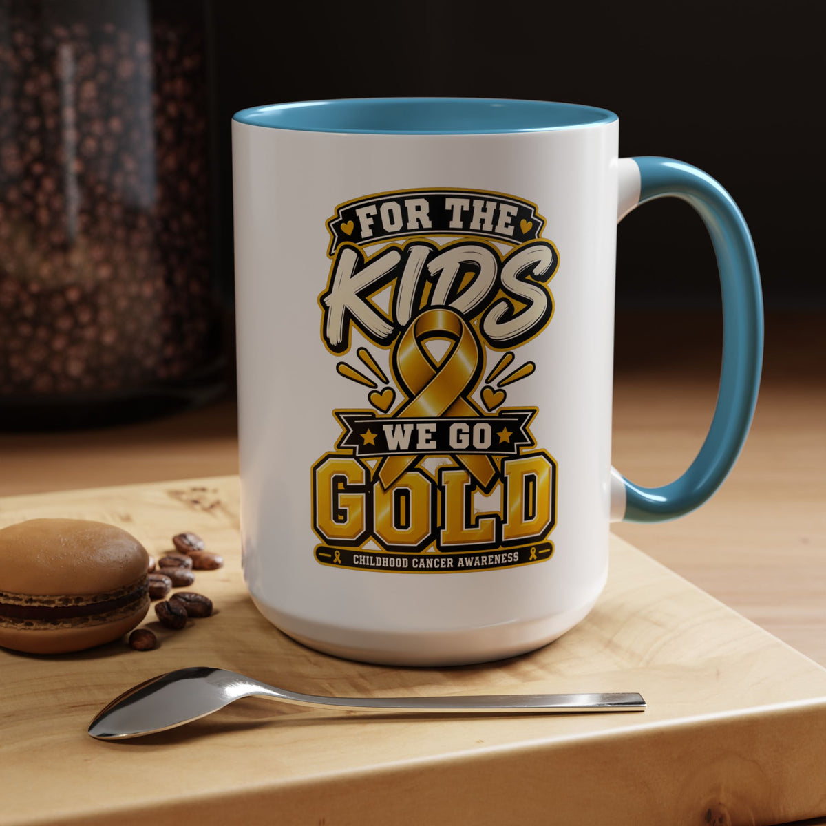 For The Kids We Go Gold Accent Coffee Mug — Childhood Cancer Awareness 11/15oz