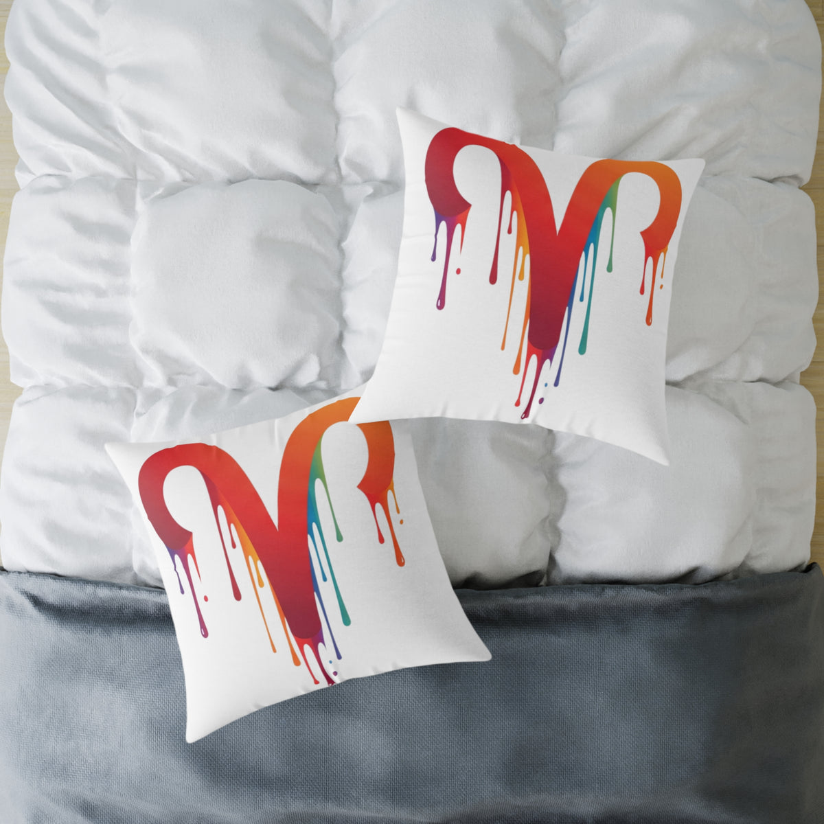 Aries Zodiac Dripping Rainbow Heart Pillow — Colorful Decorative Throw Pillow