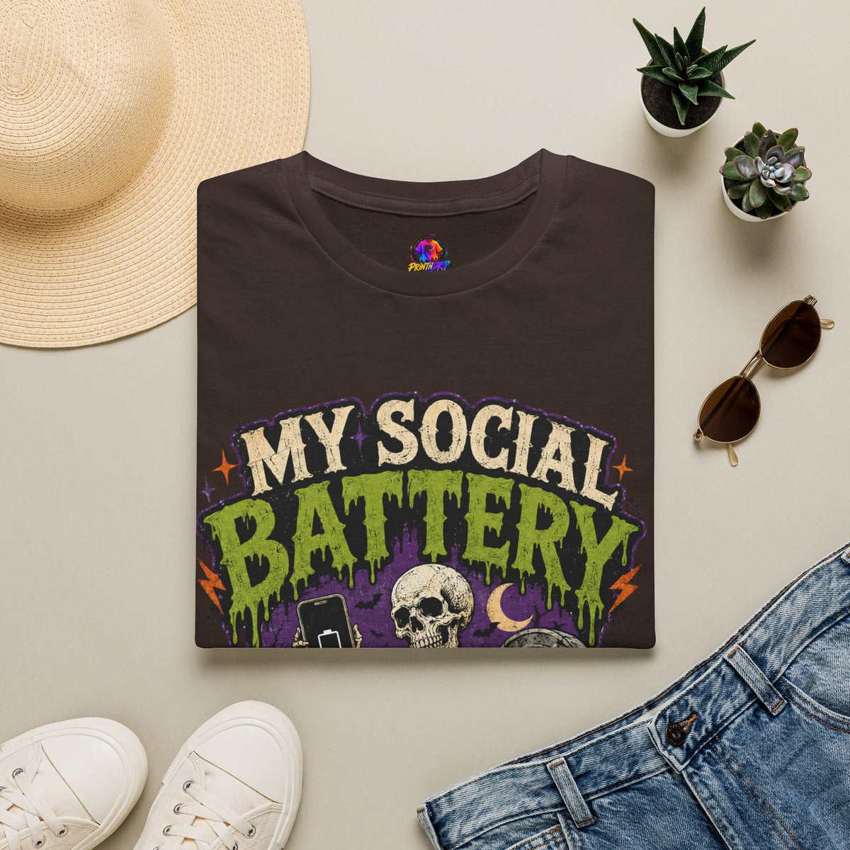 Halloween My Social Battery Unisex Softstyle T-Shirt