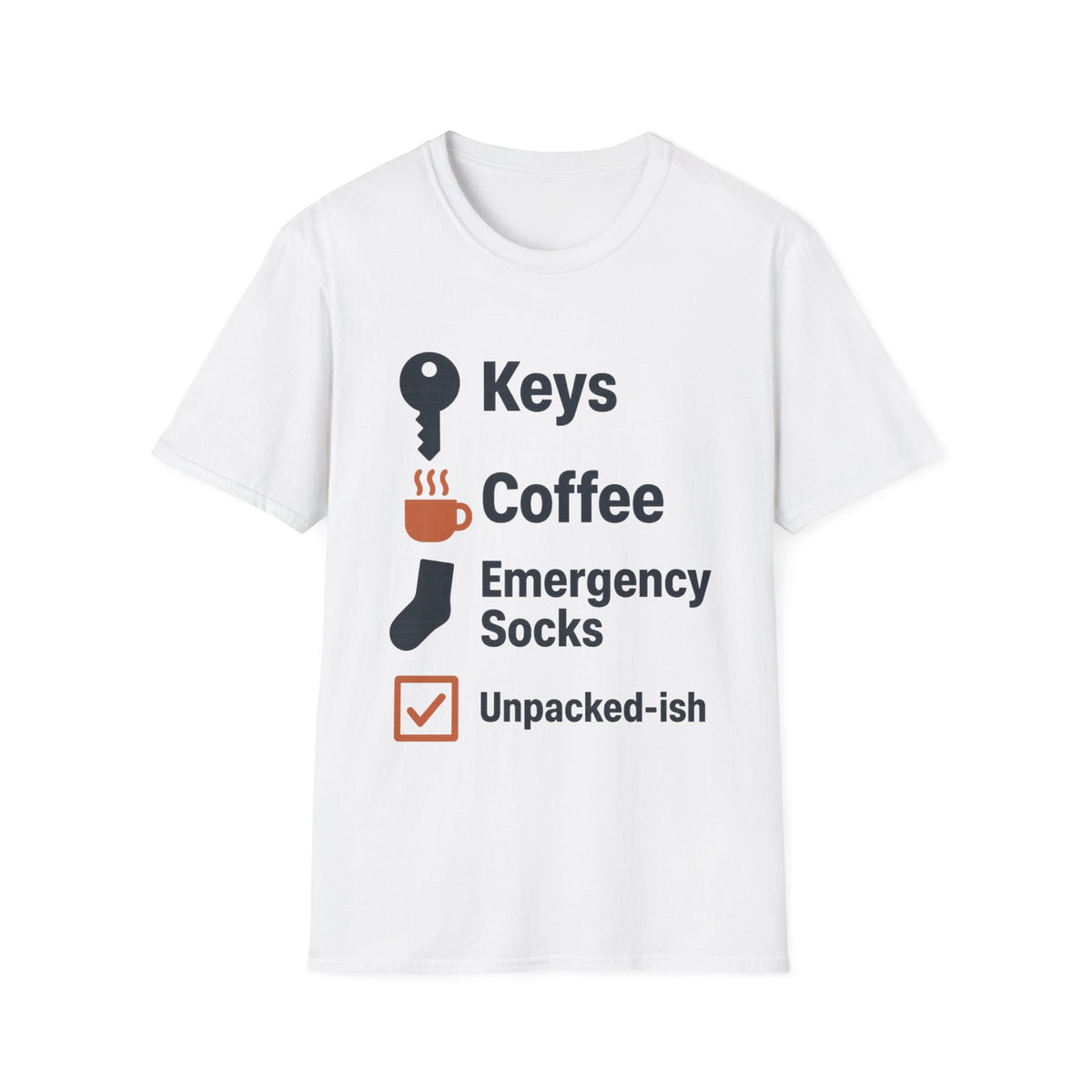 Keys, Coffee, Phone, Wallet Checklist T-Shirt — Minimal Daily Essentials Graphic Tee - Trending Now - August 2026