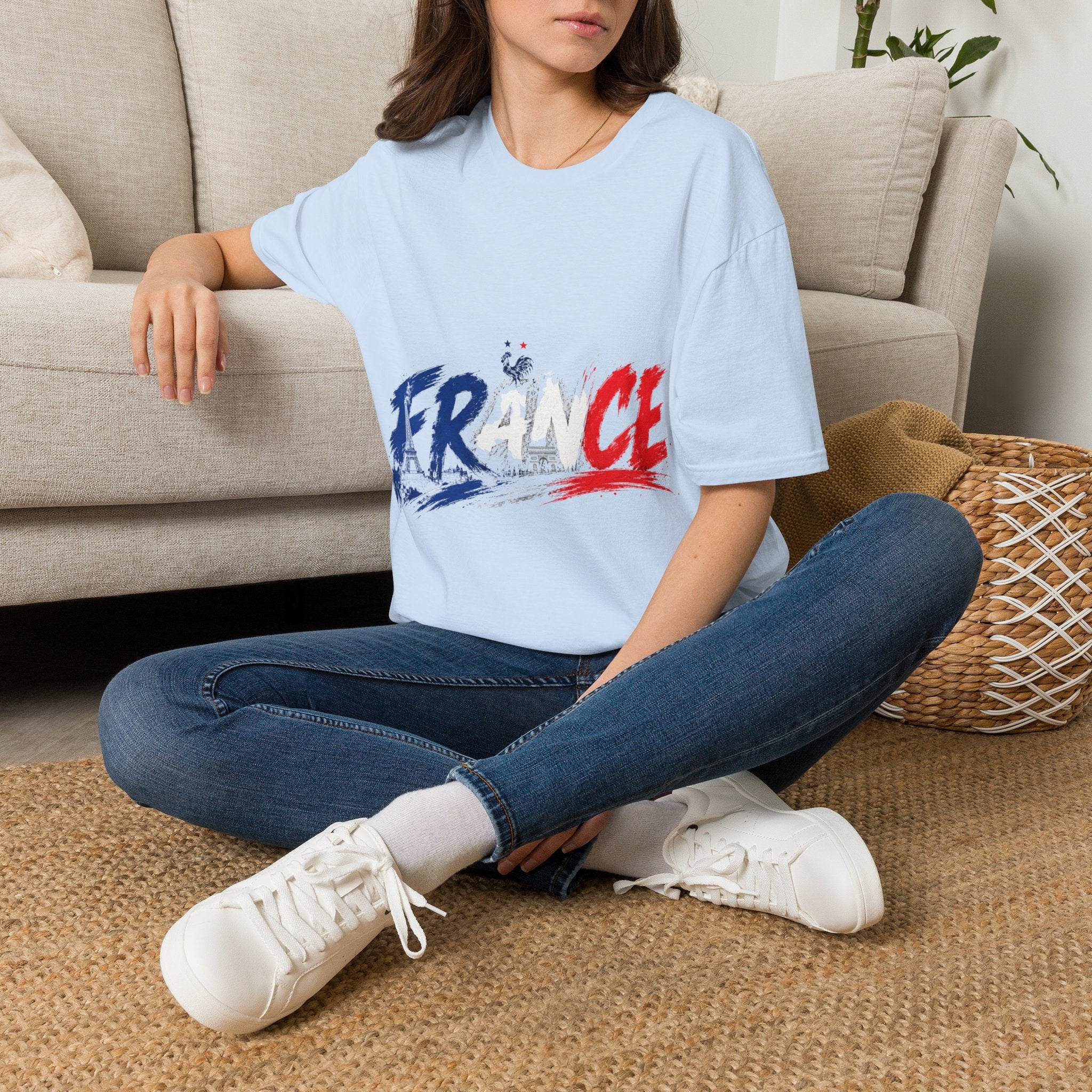 France Brushstroke Graphic T-Shirt — Tricolor Soccer/Travel Fan Tee
