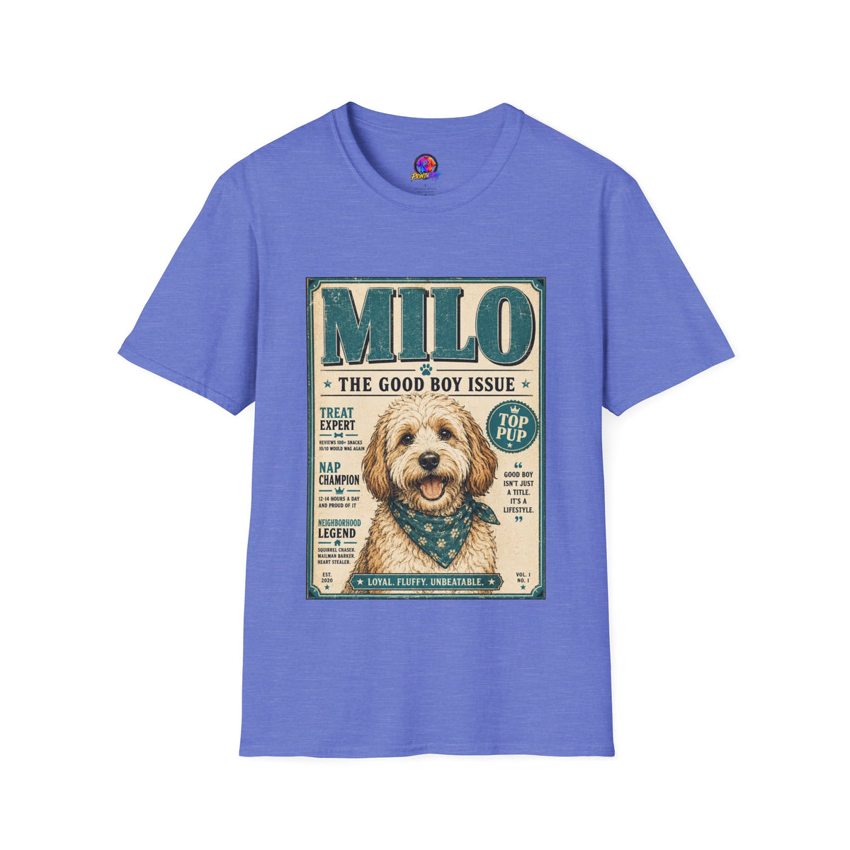 Milo 'The Good Boy Issue' Dog T‑Shirt — Vintage Puppy Magazine Design