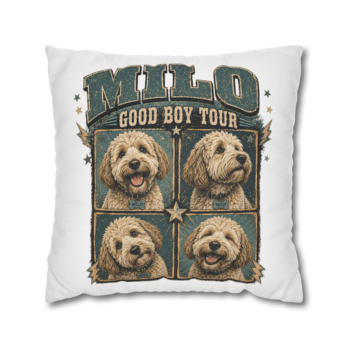 Dog Pillowcase— "MILO Good Boy Tour" Spun Polyester Throw Pillowcase Milo Bailey Dog Dad Mom