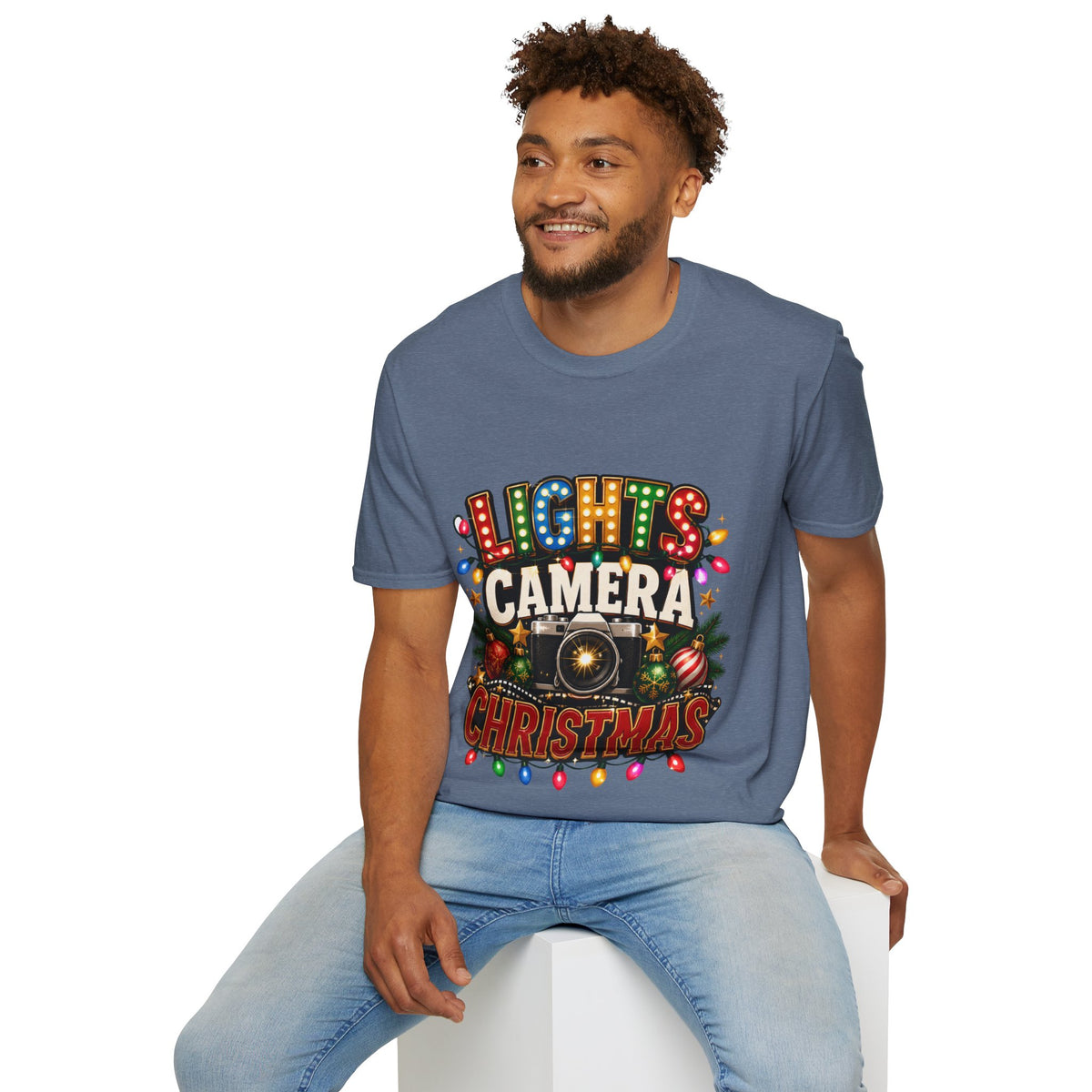 Lights Camera Christmas T-Shirt — Retro Marquee Holiday Tee