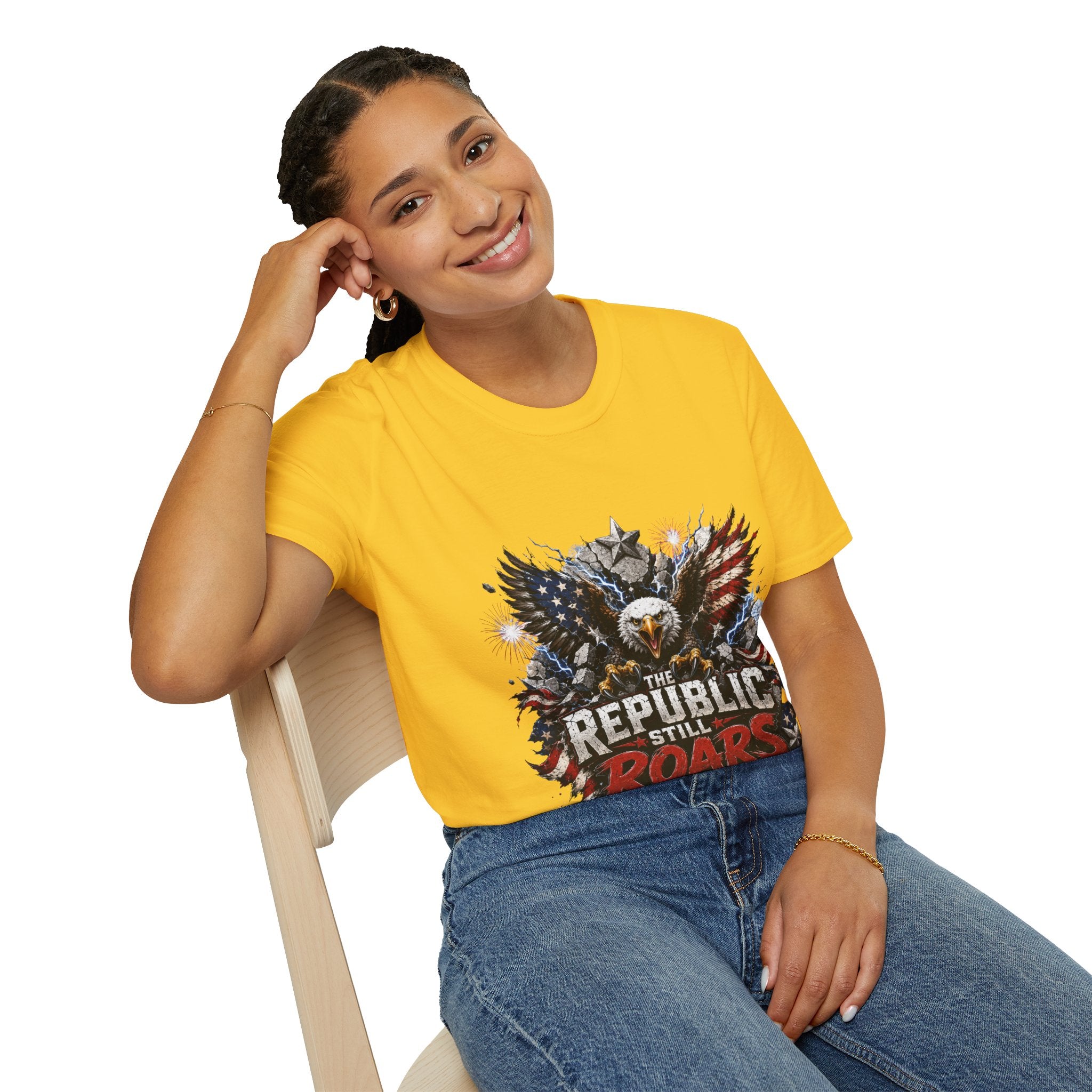 Patriotic Eagle T-Shirt — "The Republic Still Roars" | American Flag Graphic