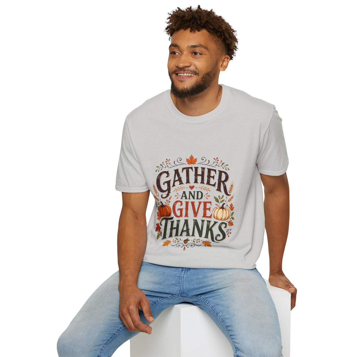Thanksgiving T-Shirt Gather and Give Thanks T-Shirt — Thanksgiving Fall Holiday Tee