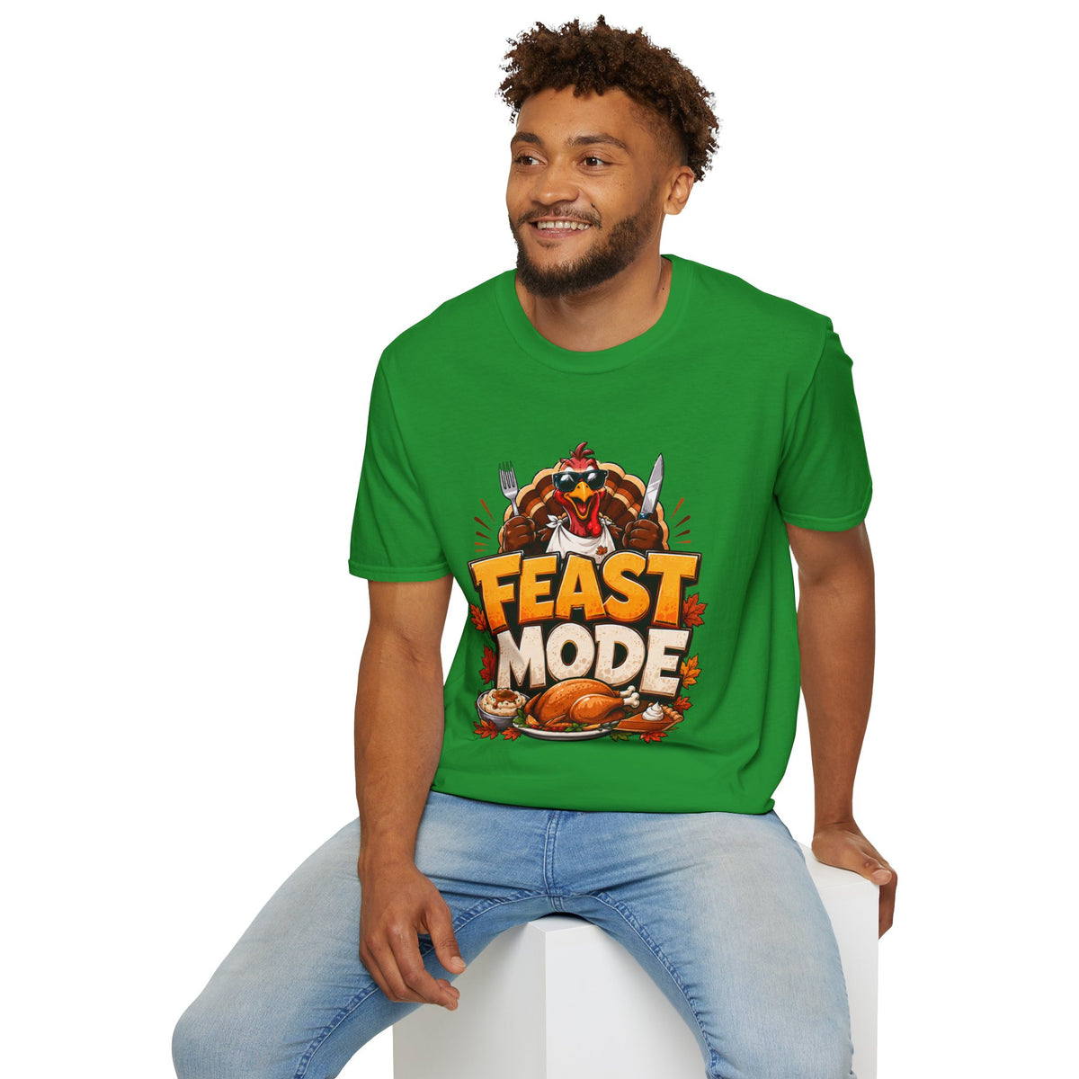 Thanksgiving T-Shirt Feast Mode T-Shirt — Funny Thanksgiving Turkey Graphic Tee