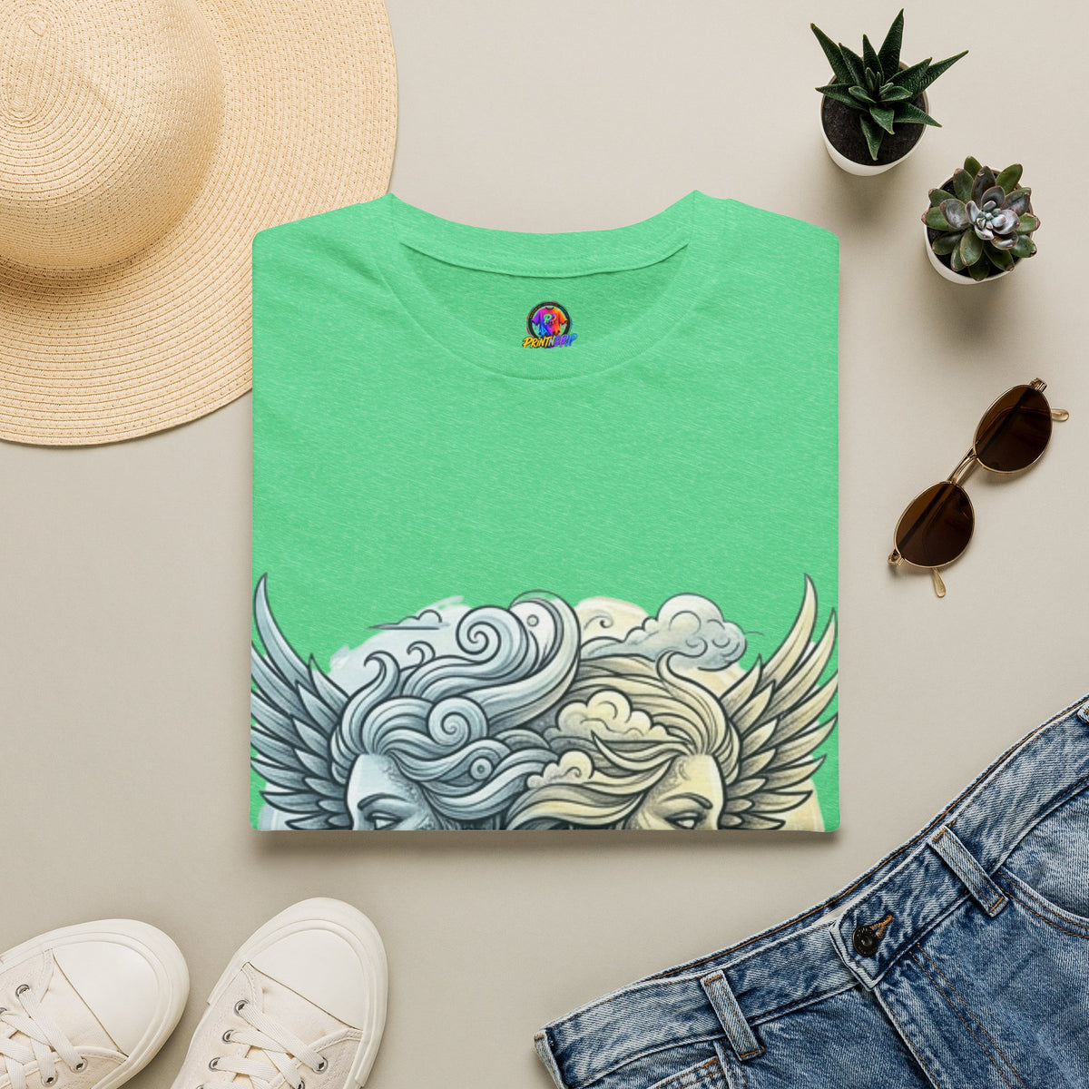 Mythic Moon & Sun Faces T-Shirt — Celestial Duality Graphic Tee