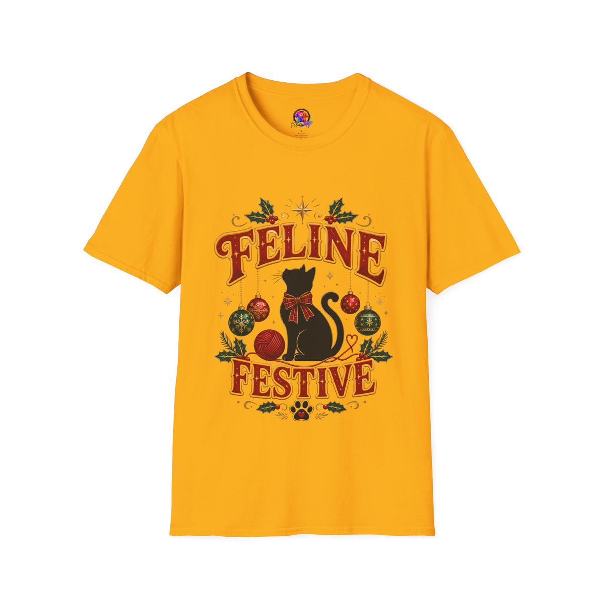 Feline Festive T-Shirt — Cute Black Cat Christmas Holiday Tee