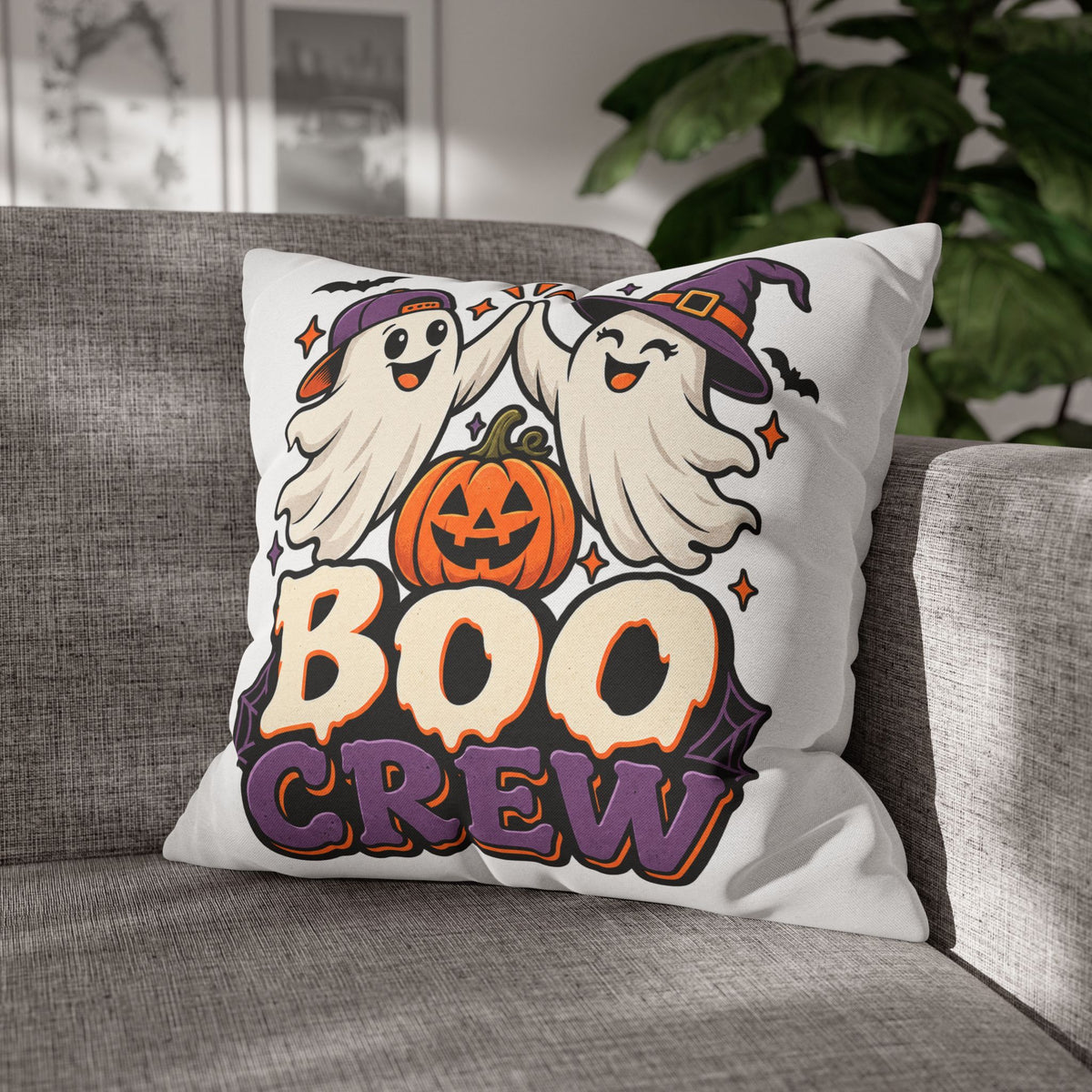 Halloween Boo Crew Pillowcase — Cute Ghost Pumpkin Decorative Throw Pillow Cover