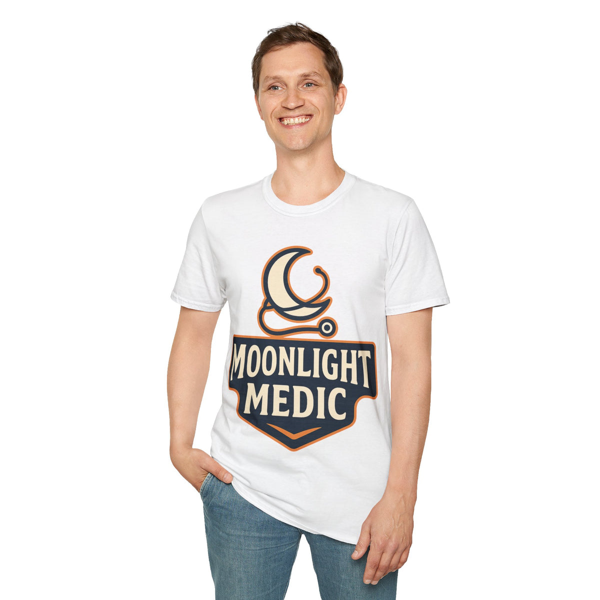 "Moonlight Medic" Funny Coffee Night Shift Tee - Emergency Healthcare Nurse White T-Shirt - Trending Now - September 2026