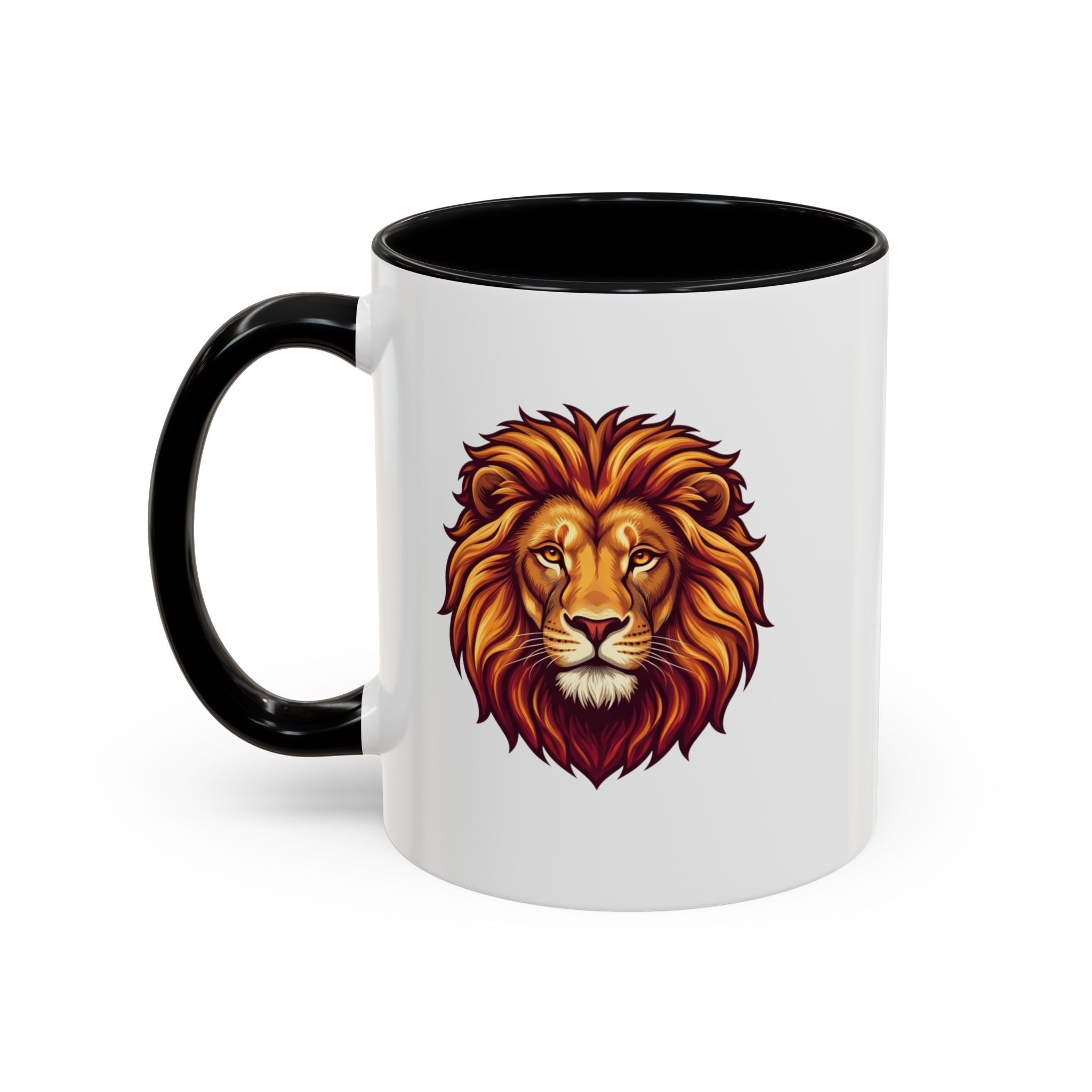 Lion Head Accent Coffee Mug — Bold Tribal Lion Face Design,