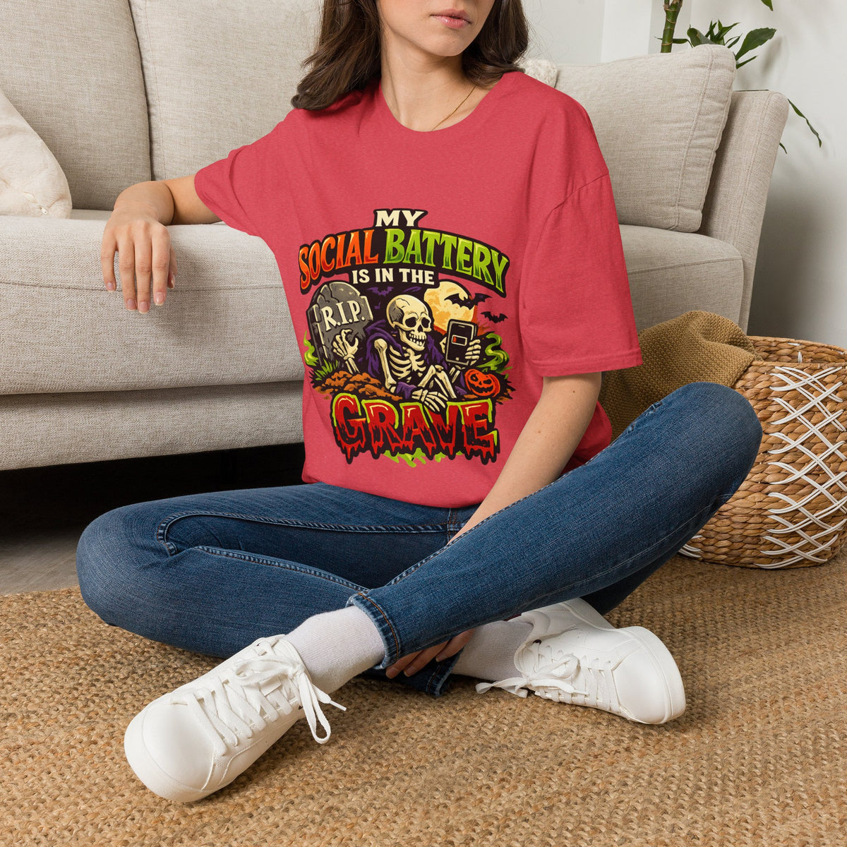 Halloween My Social Battery Unisex Softstyle T-Shirt