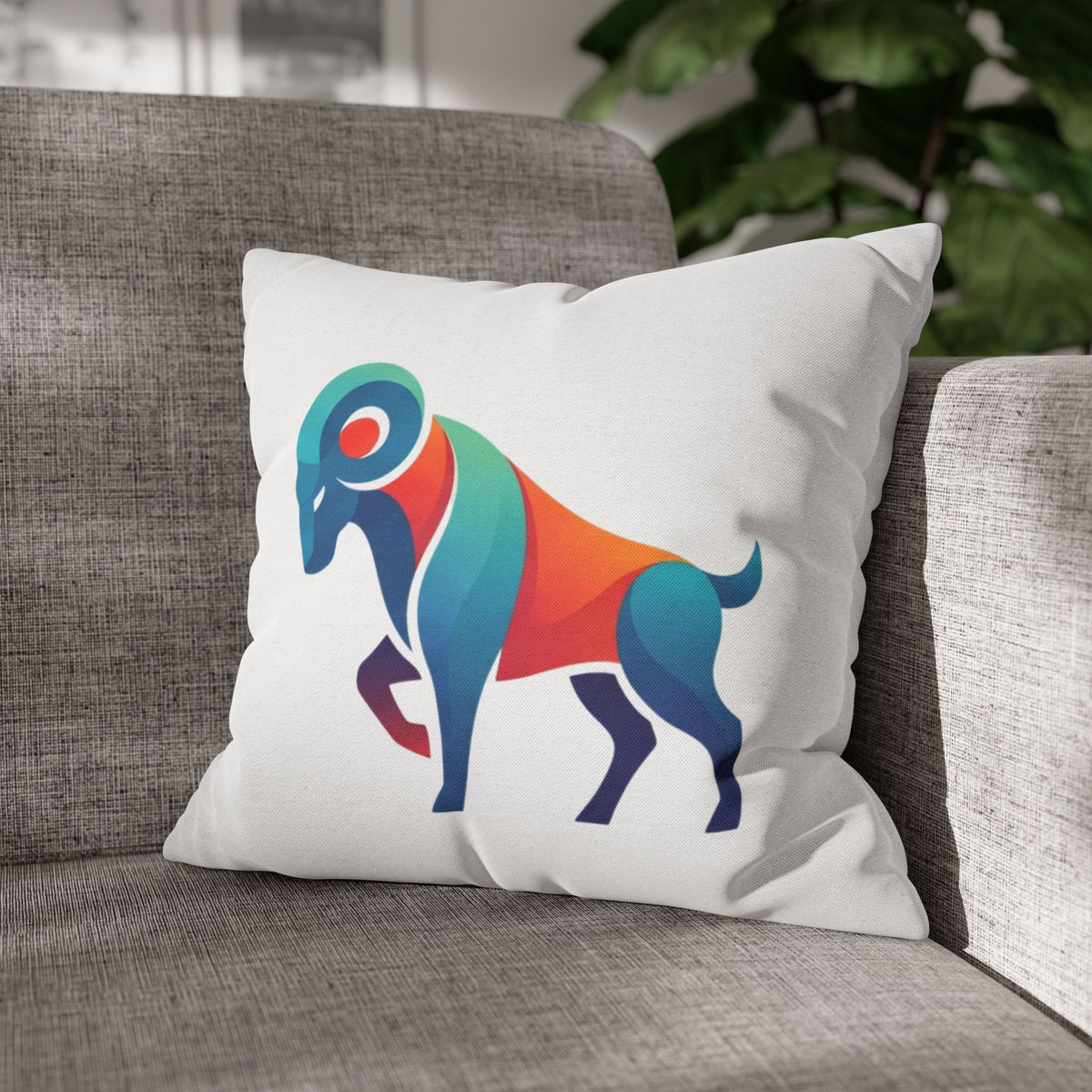 Aries Colorblock Ram Decorative Pillowcase — Zodiac Throw Pillow Cover