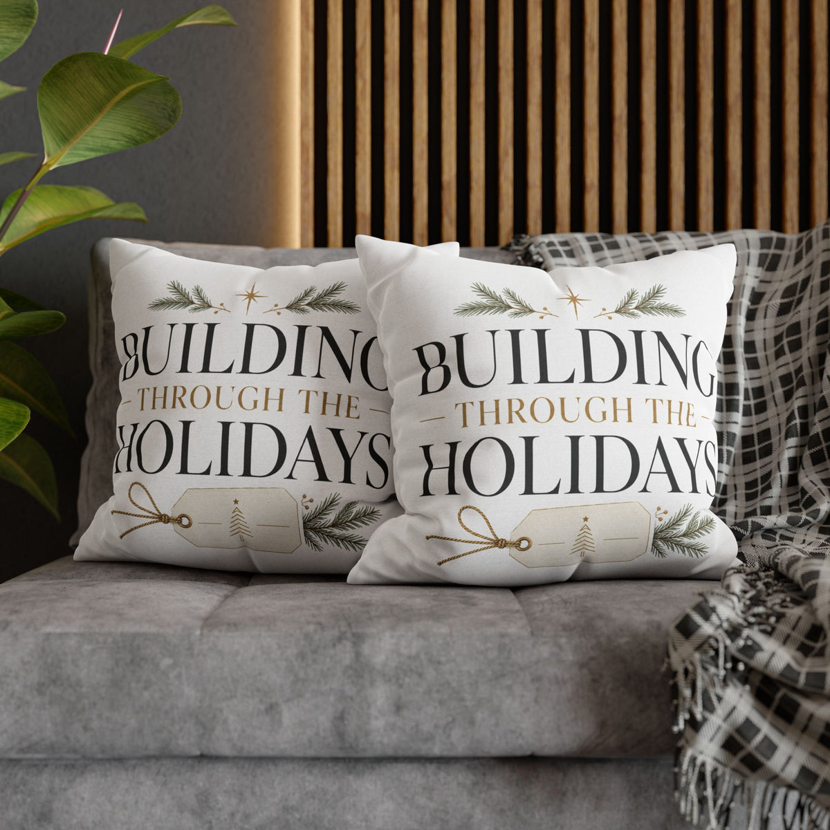 Christmas Holiday Building Pillowcase — "Building Through the Holidays" Decorative Throw Pillow Cover