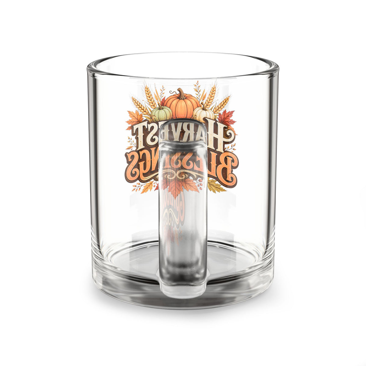 Harvest Blessings Glass Mug — 10oz Thanksgiving Pumpkin Fall Coffee Cup