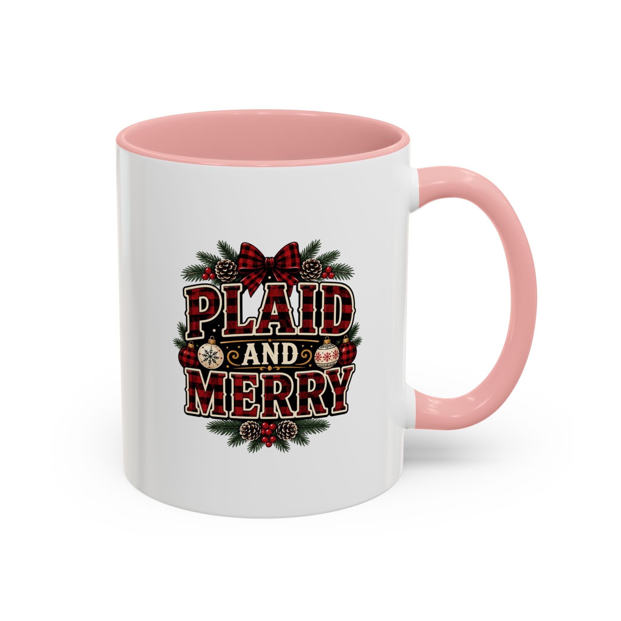 Plaid and Merry Accent Coffee Mug — Festive Buffalo Check Christmas Mug