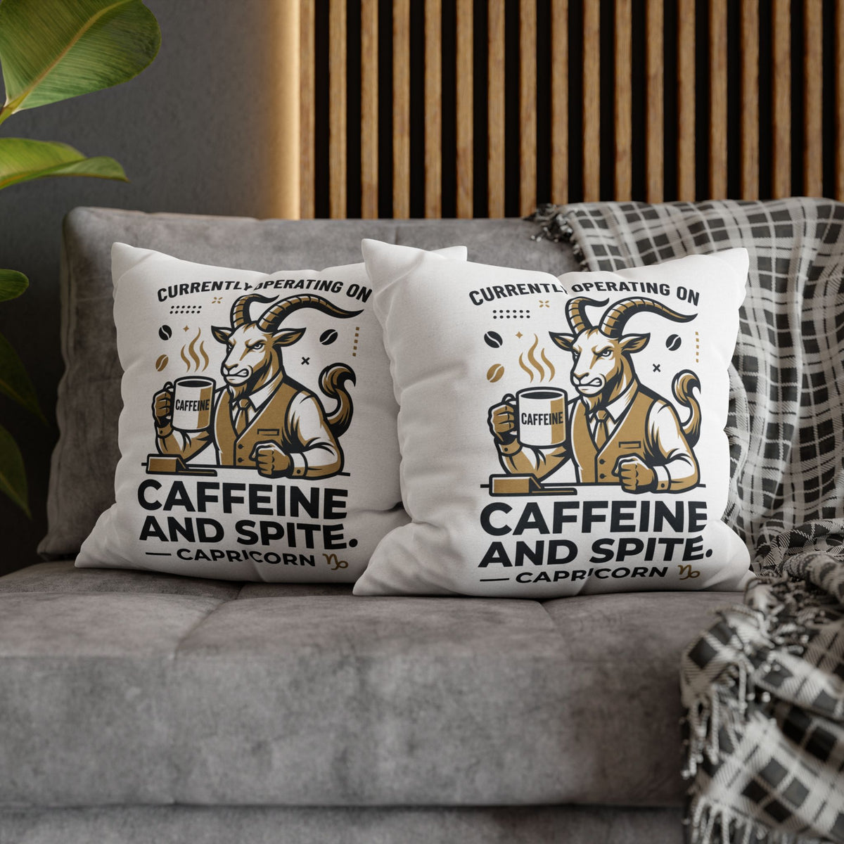 Capricorn Pillow pillowcase- "Currently Operating on Caffeine and Spite" Zodiac Throw Pillow