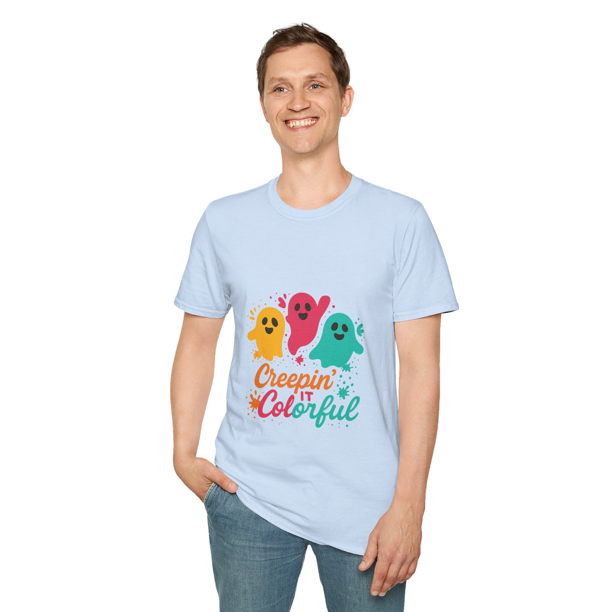 Colorful Creepin' Ghosts Tee — Cute Halloween Shirt - Trending Now - October 2026