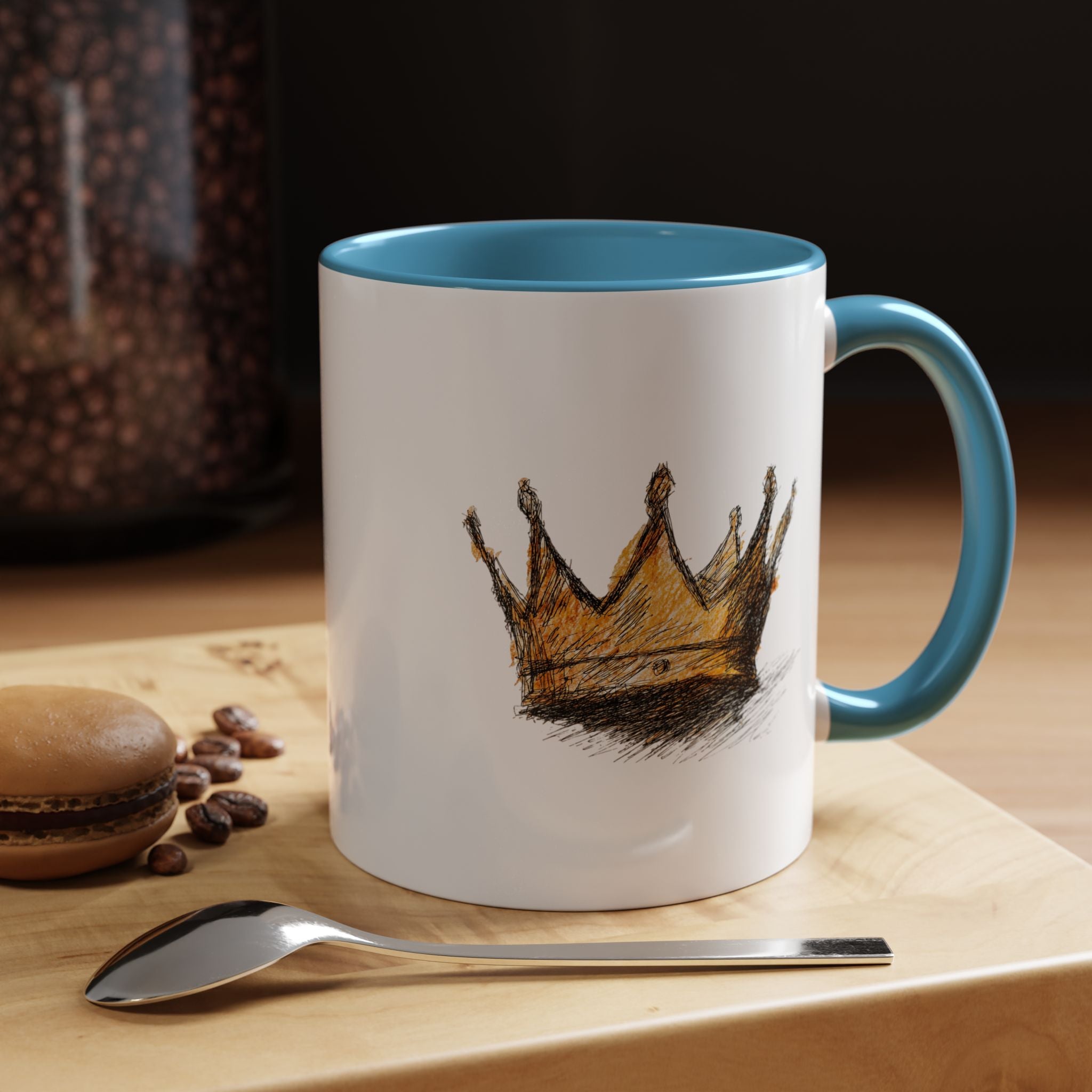 Royal Crown Accent Coffee Mug — Hand-Sketched Gold Crown Design