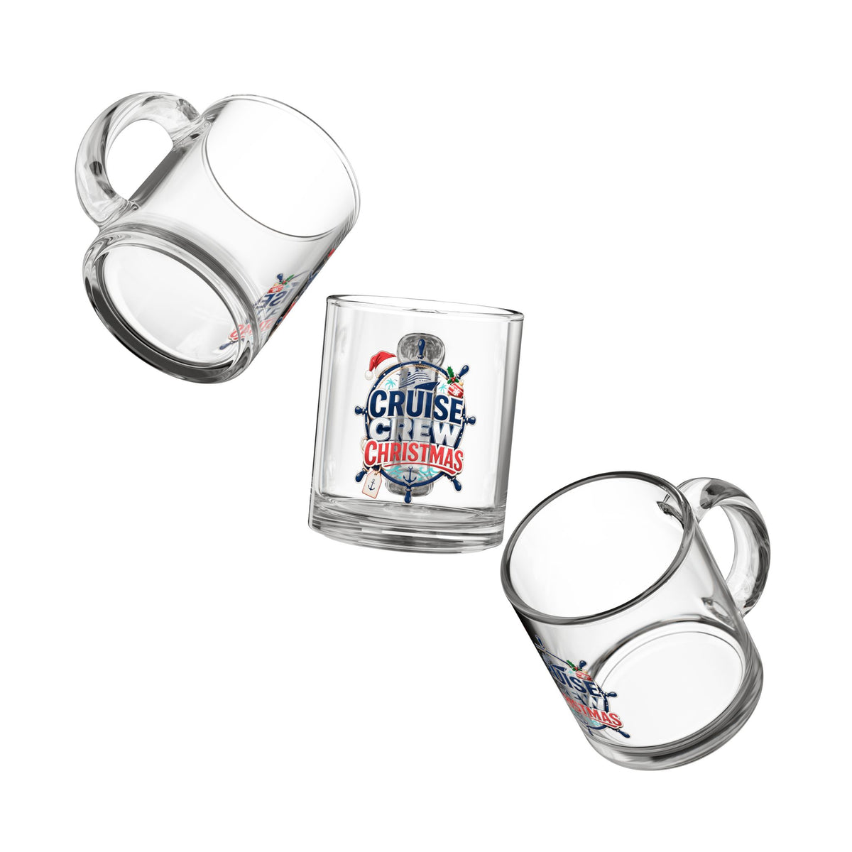 Modern Day Christmas Glass Mug  10oz Cruise Crew Christmas Glass Mug — 10 oz Holiday Nautical Coffee Cup