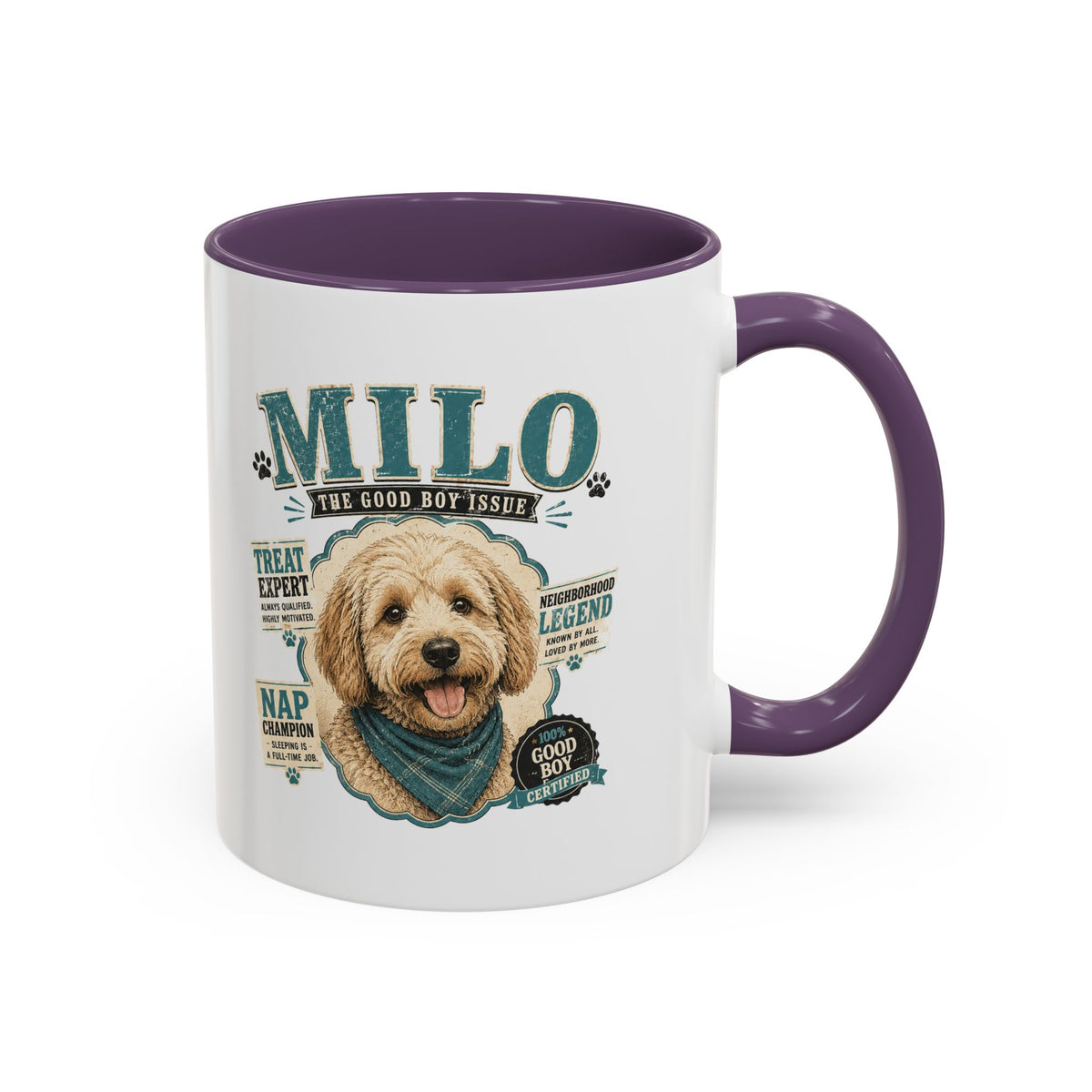 Milo Bailey Dog Dad Mom Personalized Dog Mug — "Milo The Good Boy" Accent Coffee Mug