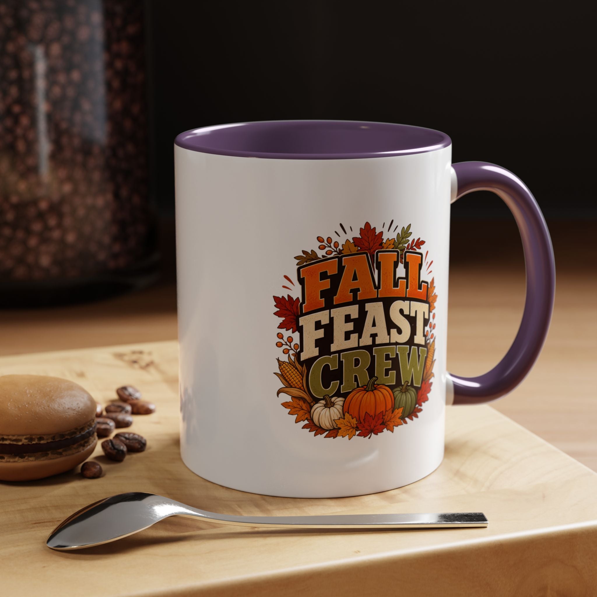 Thanksgiving Mug Fall Feast Crew Coffee Mug — Autumn Pumpkin & Leaves Accent Mug