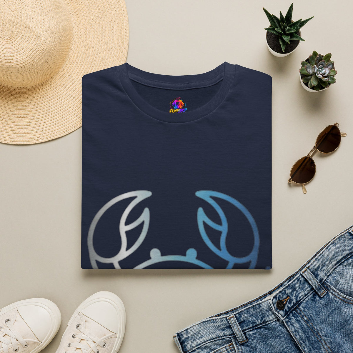 Crab Graphic T-Shirt — Coastal Blue Minimalist Beach Tee