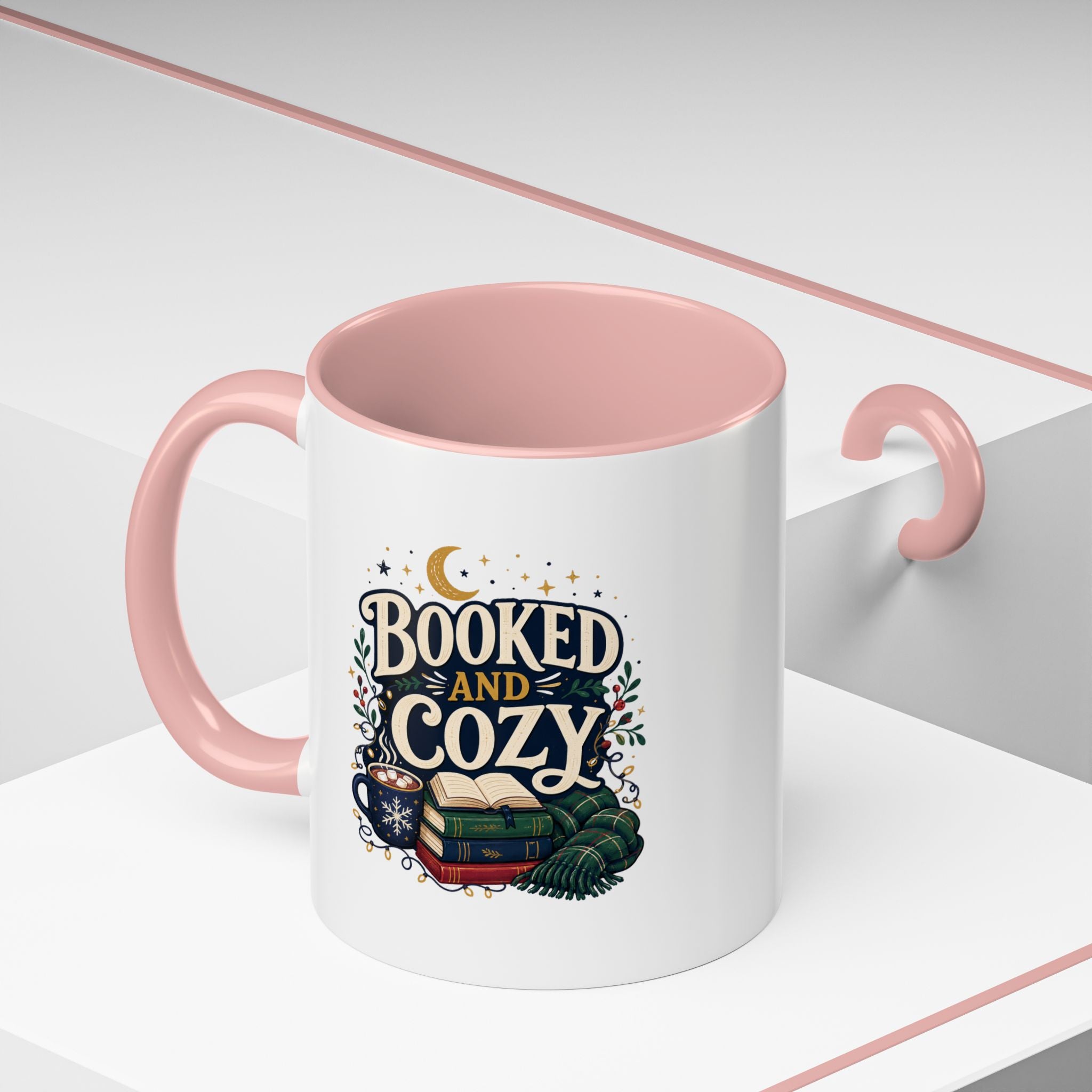 Modern Day Christmas Booked and Cozy Accent Coffee Mug — Book Lover Tea & Coffee Cup (11/15oz)
