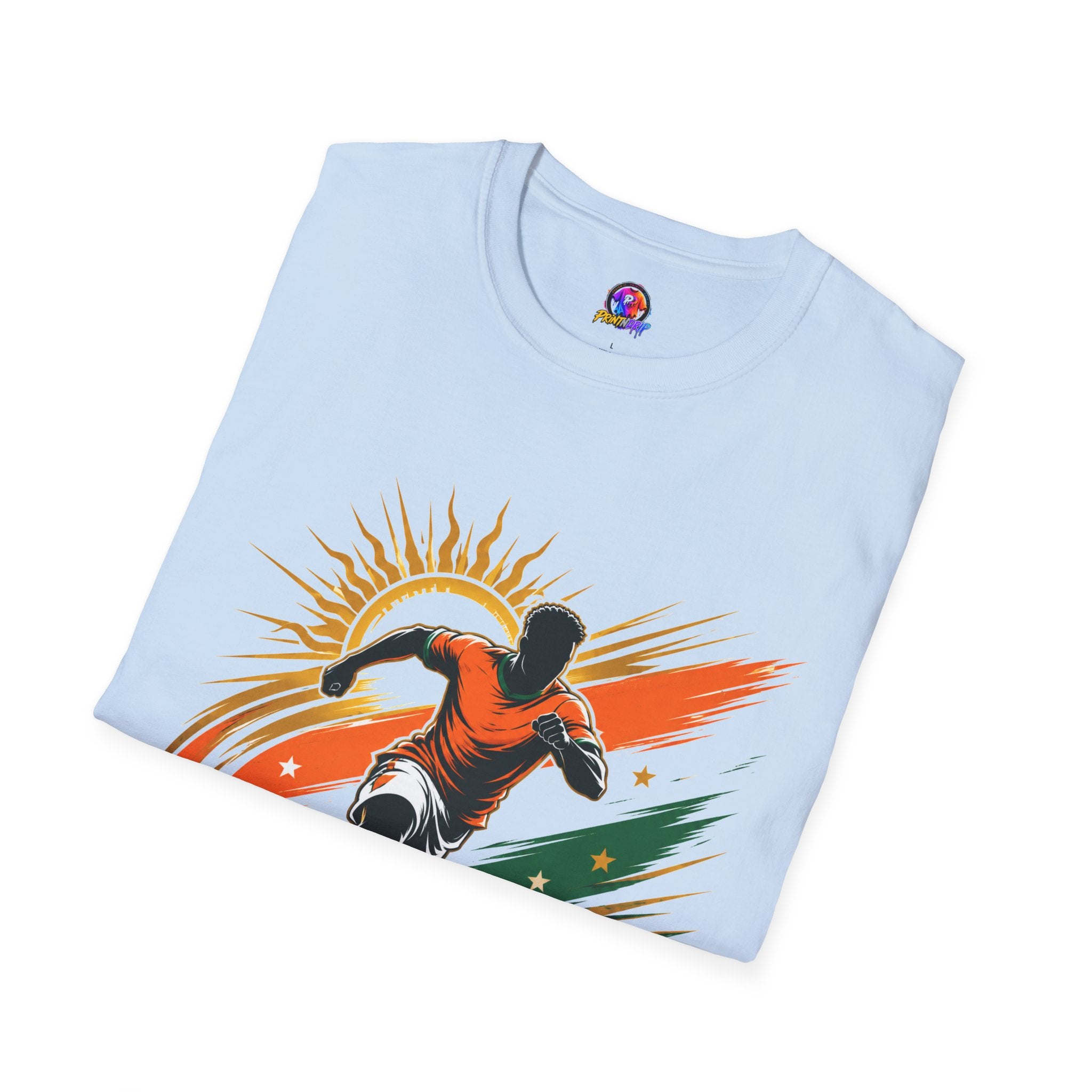 Côte d'Ivoire Orange Power Soccer T-Shirt — Dynamic Player Graphic Tee