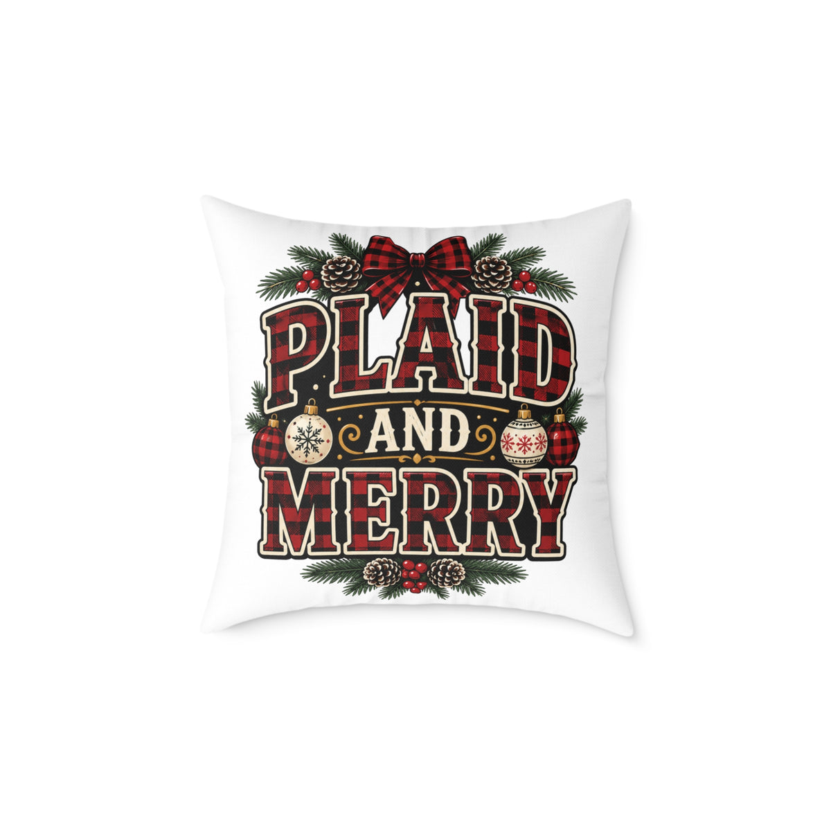 Plaid and Merry Christmas Throw Pillow