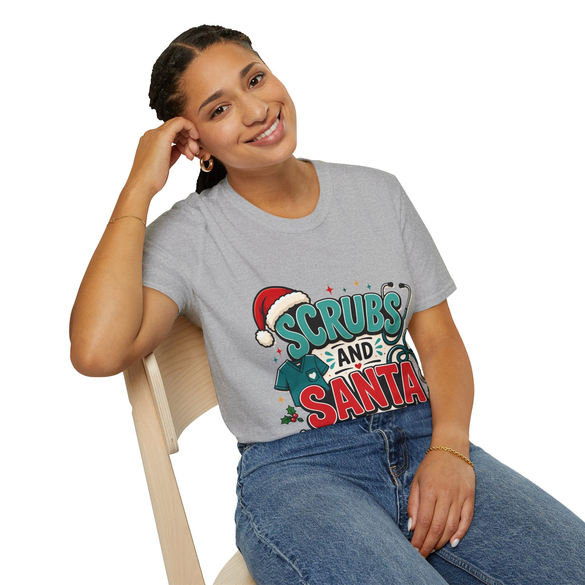 Scrubs and Santa Christmas T-Shirt — Cute Holiday Nurse Tee