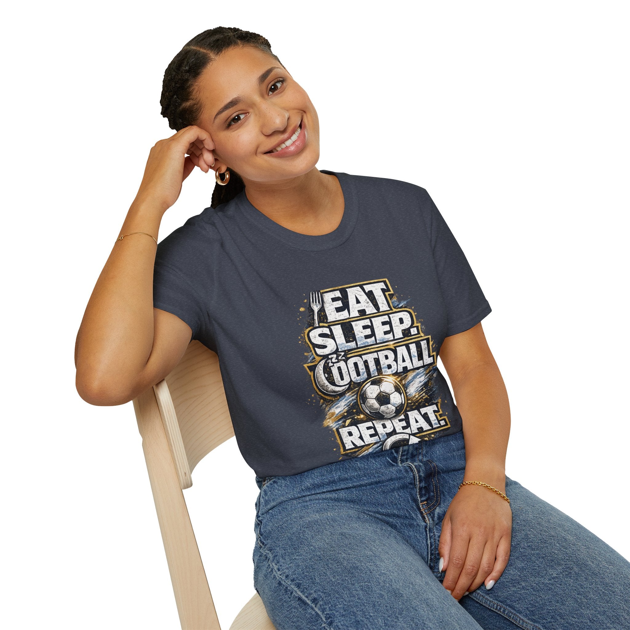Football 'Eat Sleep Football Repeat' T-Shirt — Vintage Soccer Fan Tee