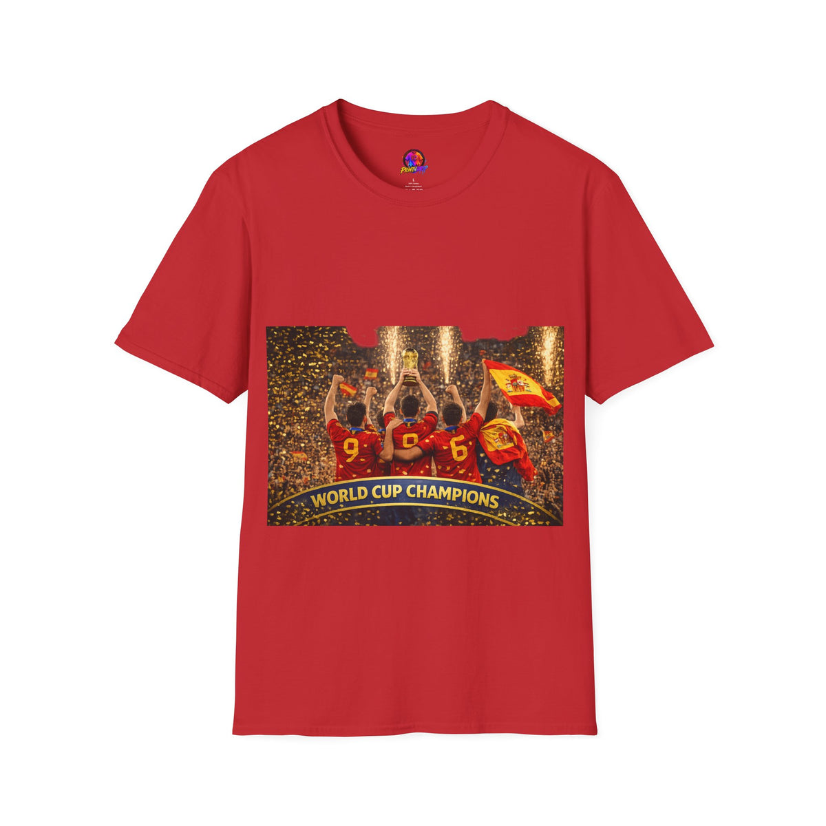 Spain World Cup Champions T‑Shirt — Soccer Trophy Celebration Tee