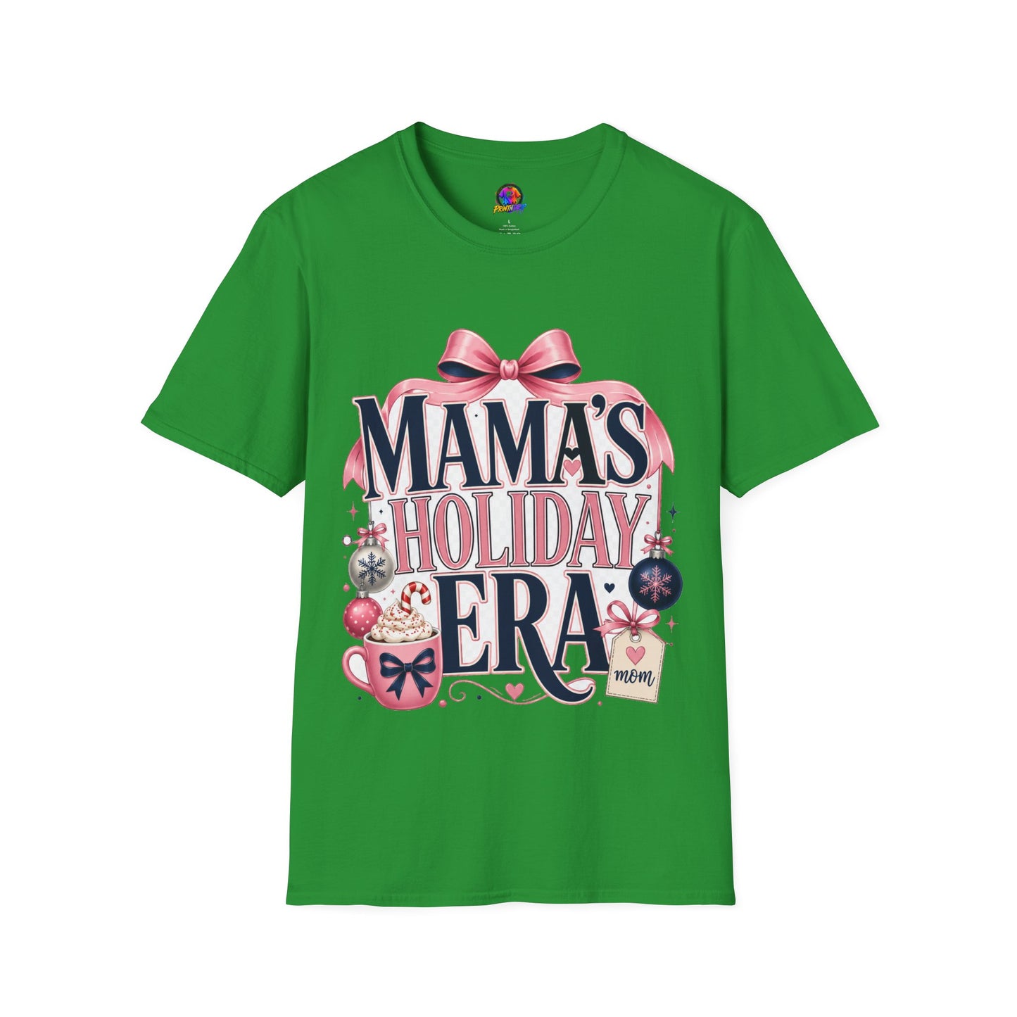 Mama's Holiday Era T-Shirt — Festive Pink Bow Christmas Tee for Moms