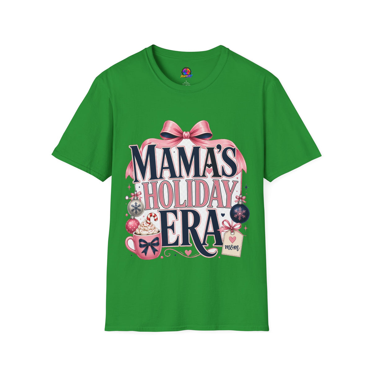 Mama's Holiday Era T-Shirt — Festive Pink Bow Christmas Tee for Moms