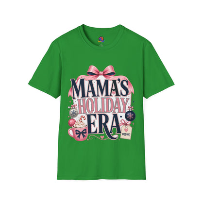 Mama's Holiday Era T-Shirt — Festive Pink Bow Christmas Tee for Moms