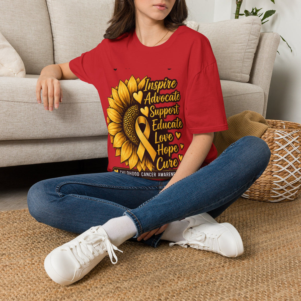 Childhood Cancer Awareness Sunflower T-Shirt – Inspire Advocate Support Educate Love Hope Cure