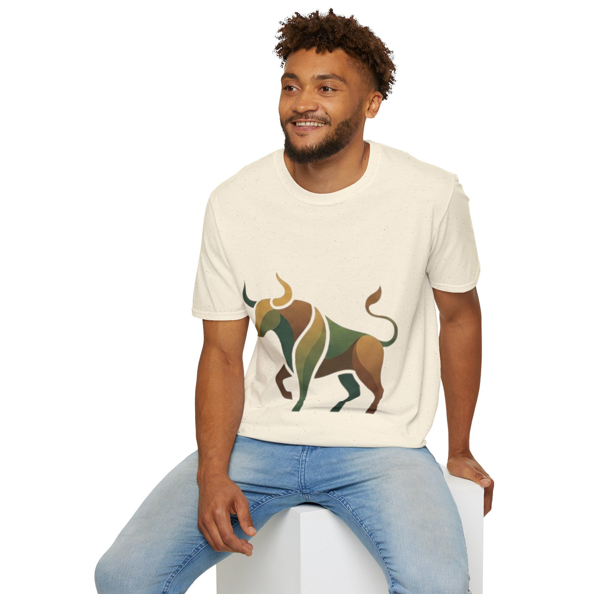 Bull Graphic T-Shirt — Earth Tone Geometric Taurus Design